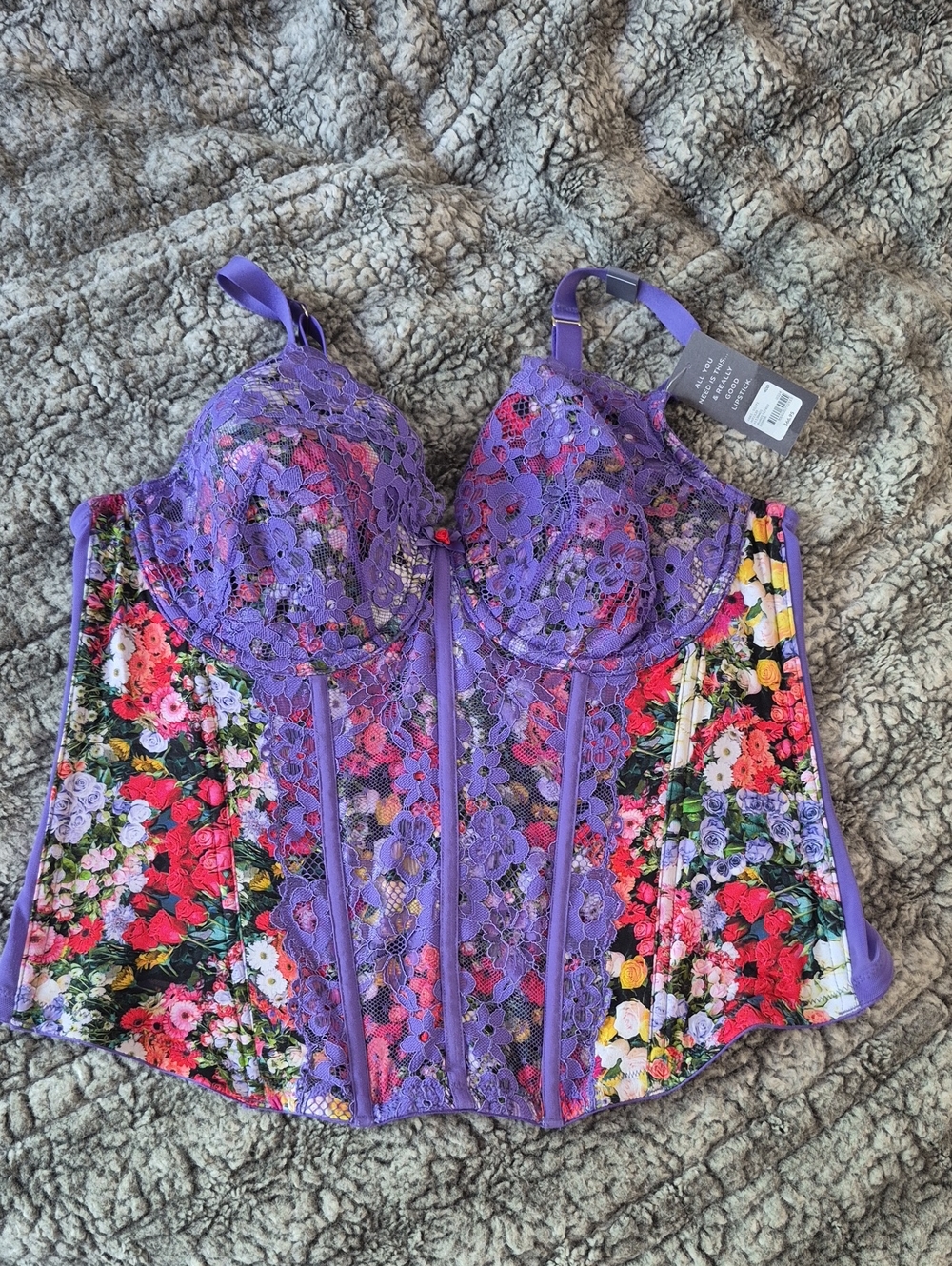 Cacique 🖤 Purple Floral Lace Longline Bustier (717)